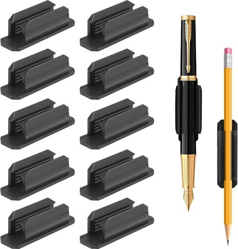 10 قطع من حامل الأقلام، حامل أقلام لاصق مطور للمكتب، حامل أقلام رصاص من السيليكون المرن، مشبك لمشبك حائط المكتب، مستلزمات المعلم الأساسية للمكتب، أسود in Kuwait