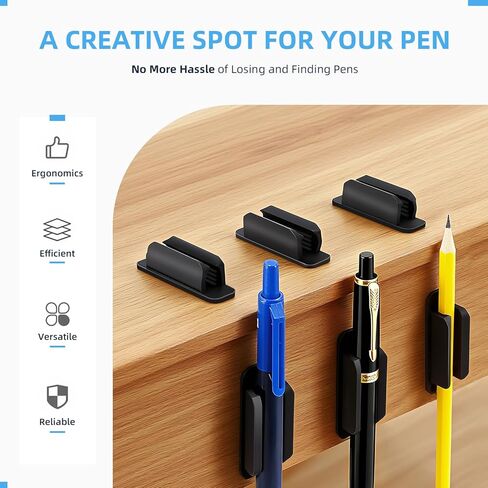 10 قطع من حامل الأقلام، حامل أقلام لاصق مطور للمكتب، حامل أقلام رصاص من السيليكون المرن، مشبك لمشبك حائط المكتب، مستلزمات المعلم الأساسية للمكتب، أسود in Kuwait