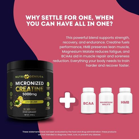 Creatine Monohydrate 5g with BCAAs –Support Muscles, Cellular Energy and Cognitive Function* – Watermelon Micronized Powder – 30 Servings Keto Friendly - Gluten-Free in Saudi Arabia