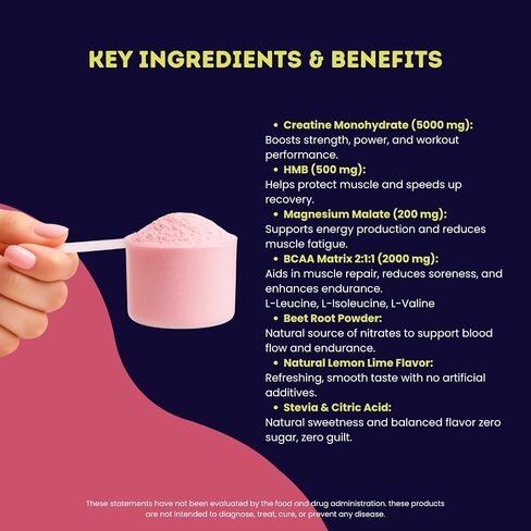 Creatine Monohydrate 5g with BCAAs –Support Muscles, Cellular Energy and Cognitive Function* – Watermelon Micronized Powder – 30 Servings Keto Friendly - Gluten-Free in Saudi Arabia