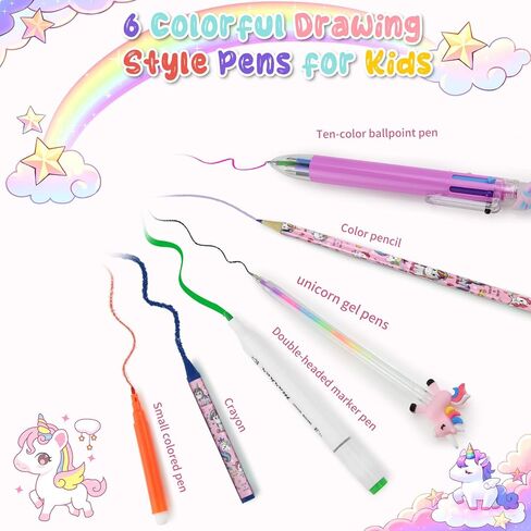 JAMIEWIN Markers Set with Glitter Unicorn Pencil Case, 59 Pcs Art and Craft Supplies Kit for Kids, Unicorn Gifts for Girls 4-9 Year Old for Christmas Birthday in Kuwait