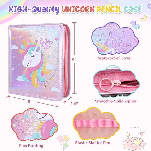 JAMIEWIN Markers Set with Glitter Unicorn Pencil Case, 59 Pcs Art and Craft Supplies Kit for Kids, Unicorn Gifts for Girls 4-9 Year Old for Christmas Birthday in Kuwait