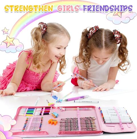 JAMIEWIN Markers Set with Glitter Unicorn Pencil Case, 59 Pcs Art and Craft Supplies Kit for Kids, Unicorn Gifts for Girls 4-9 Year Old for Christmas Birthday in Kuwait