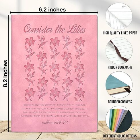 Pink Lily Flowers Journal Religious Bible Verse Notebook Spiritual Gifts for Women Catholic, Consider the Lilies Scripture Pink Journal Notebook in Saudi Arabia