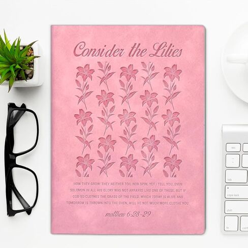 Pink Lily Flowers Journal Religious Bible Verse Notebook Spiritual Gifts for Women Catholic, Consider the Lilies Scripture Pink Journal Notebook in Saudi Arabia