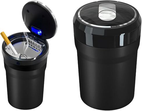 Car Ashtray with Lid, Easy Clean Up Detachable Smokeless Ashtray with LED Blue Light, Portable Mini Ash Tray Cup Holder for Car Home Office Travel, Interior Auto Accessories (Black, Larger) in Saudi Arabia