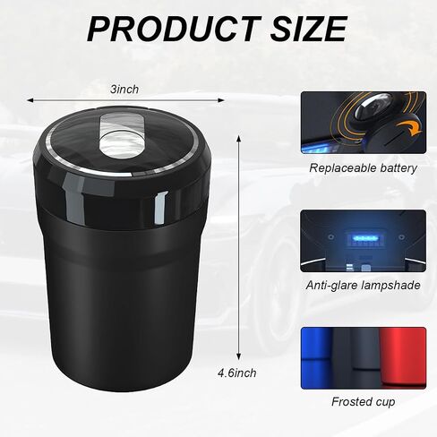 Car Ashtray with Lid, Easy Clean Up Detachable Smokeless Ashtray with LED Blue Light, Portable Mini Ash Tray Cup Holder for Car Home Office Travel, Interior Auto Accessories (Black, Larger) in Saudi Arabia