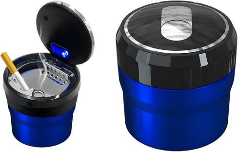 Car Ashtray with Lid, Easy Clean Up Detachable Smokeless Ashtray with LED Blue Light, Portable Mini Ash Tray Cup Holder for Car Home Office Travel, Interior Auto Accessories (Black, Larger) in Saudi Arabia