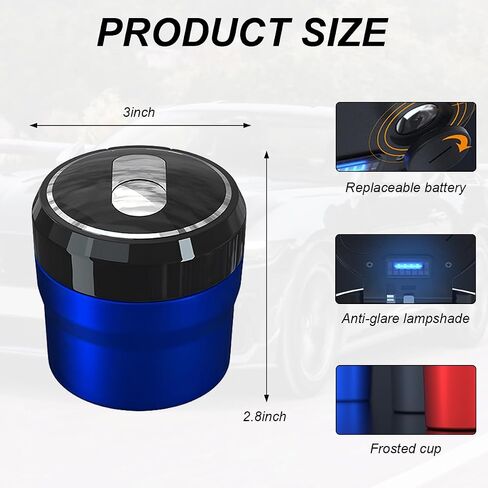 Car Ashtray with Lid, Easy Clean Up Detachable Smokeless Ashtray with LED Blue Light, Portable Mini Ash Tray Cup Holder for Car Home Office Travel, Interior Auto Accessories (Black, Larger) in Saudi Arabia