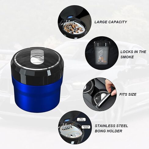 Car Ashtray with Lid, Easy Clean Up Detachable Smokeless Ashtray with LED Blue Light, Portable Mini Ash Tray Cup Holder for Car Home Office Travel, Interior Auto Accessories (Black, Larger) in Saudi Arabia