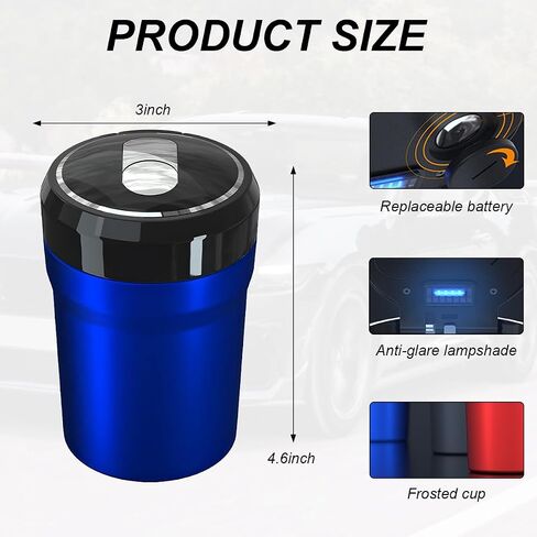 Car Ashtray with Lid, Easy Clean Up Detachable Smokeless Ashtray with LED Blue Light, Portable Mini Ash Tray Cup Holder for Car Home Office Travel, Interior Auto Accessories (Black, Larger) in Saudi Arabia