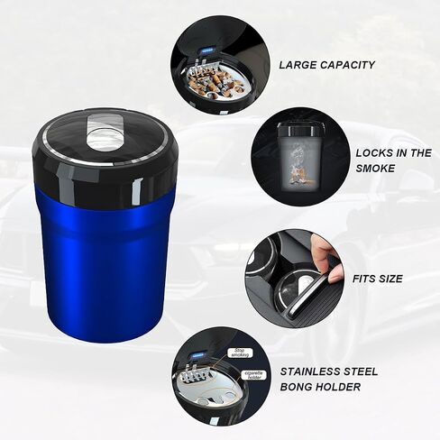 Car Ashtray with Lid, Easy Clean Up Detachable Smokeless Ashtray with LED Blue Light, Portable Mini Ash Tray Cup Holder for Car Home Office Travel, Interior Auto Accessories (Black, Larger) in Saudi Arabia