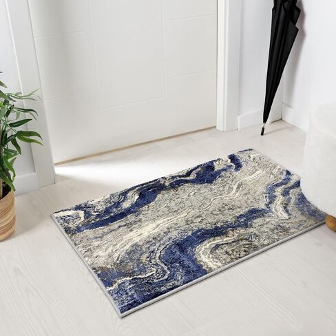 LUXE WEAVERS Marble Abstract Area Rug, Blue 2x7 in Saudi Arabia
