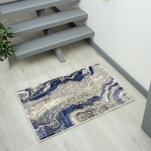 LUXE WEAVERS Marble Abstract Area Rug, Blue 2x7 in Saudi Arabia