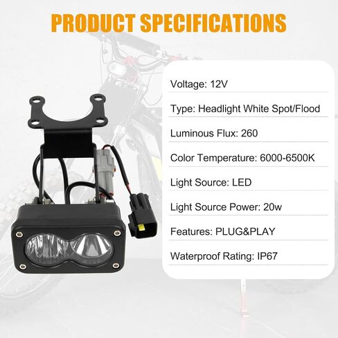 مجموعة المصابيح الأمامية للدراجات النارية من PSLER - مع حزام وقوس محول، من أجل Talaria Sting R MX4 X3، Suron Segway X260 Ebike Light، 20W 6000-6500K Spot/Flood Light Pods Combo Kit، 3 بوصة، ضوء أبيض in Kuwait