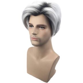Black 80s Wig Men's Layered Wig Men's Mullet Wig Black Layered Wig Curly Male Punk Wig Rocker Wig Cosplay Halloween Costume Wig (Black) in Kuwait