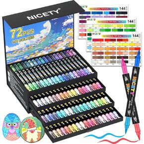 NICETY 144 Colors Acrylic Paint Markers – 72 Pack Dual Tip Acrylic Paint Pens with Brush Tip, Water-Based Quick-Dry Non-Bleed Paint Markers for Rock, Wood, Glass, Ceramic, Fabric, and Canvas in Kuwait