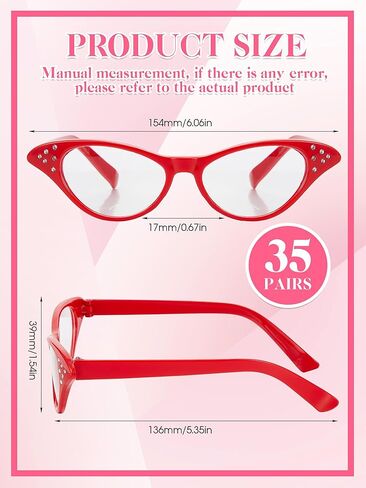 Kanayu 35 Pairs Cat Eye Glasses Rhinestone Vintage Cateye Sunglasses Retro 50s 60s Costume Eyewear for Women Hip Hop Dress up Halloween Party Favor in Kuwait