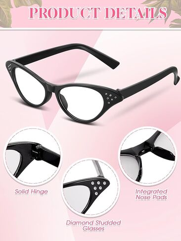 Kanayu 35 Pairs Cat Eye Glasses Rhinestone Vintage Cateye Sunglasses Retro 50s 60s Costume Eyewear for Women Hip Hop Dress up Halloween Party Favor in Kuwait