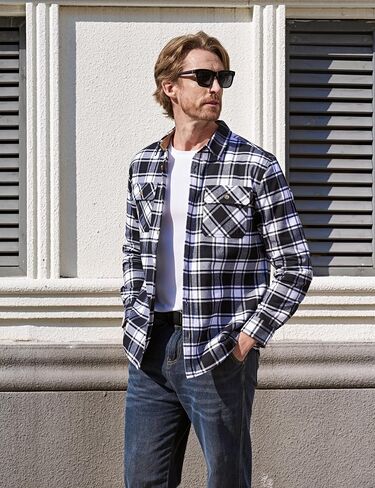 TACVASEN Flannel Shirt for Men Long Sleeve Plaid Shirt Corduroy Cuff Collar Casual Lightweight Cotton Button Down Shirts in Saudi Arabia