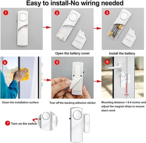 Door Window Alarm, 90dB Wireless Sensor Alarm for Kids & Home Security | Door Alarms for Kids Safety, Easy Installation Doorbell Alarms for Office House Window Pool in Kuwait