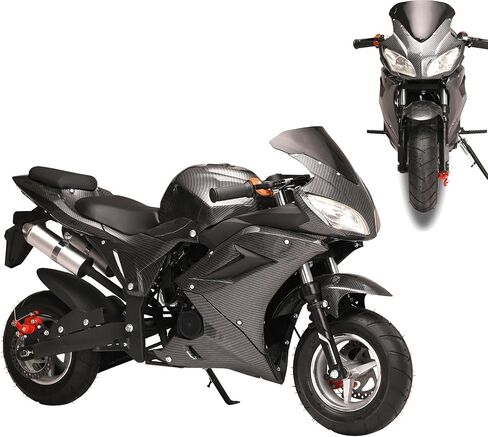 Dirt Bike Gas Power Motocros 49cc 4-Stroke Pocket Rocket Motorcycle, Mini Motorcycle, Gas Pocket Motorbike with Front Rear Disc Brakes, Racing Max Speed 25MPH, Dual Headlights Black in Saudi Arabia