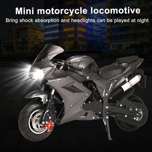 Dirt Bike Gas Power Motocros 49cc 4-Stroke Pocket Rocket Motorcycle, Mini Motorcycle, Gas Pocket Motorbike with Front Rear Disc Brakes, Racing Max Speed 25MPH, Dual Headlights Black in Saudi Arabia