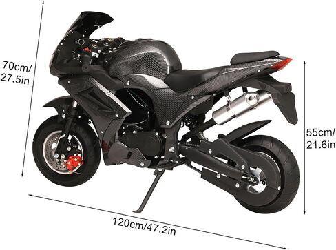 Dirt Bike Gas Power Motocros 49cc 4-Stroke Pocket Rocket Motorcycle, Mini Motorcycle, Gas Pocket Motorbike with Front Rear Disc Brakes, Racing Max Speed 25MPH, Dual Headlights Black in Saudi Arabia