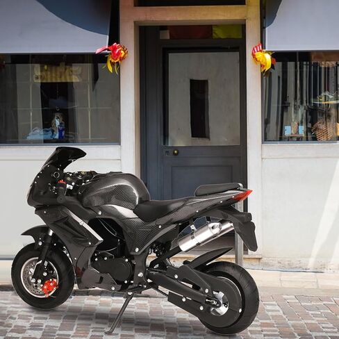 Dirt Bike Gas Power Motocros 49cc 4-Stroke Pocket Rocket Motorcycle, Mini Motorcycle, Gas Pocket Motorbike with Front Rear Disc Brakes, Racing Max Speed 25MPH, Dual Headlights Black in Saudi Arabia