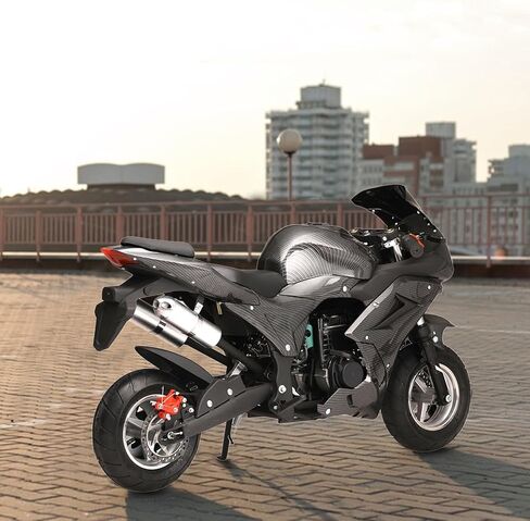 Dirt Bike Gas Power Motocros 49cc 4-Stroke Pocket Rocket Motorcycle, Mini Motorcycle, Gas Pocket Motorbike with Front Rear Disc Brakes, Racing Max Speed 25MPH, Dual Headlights Black in Saudi Arabia