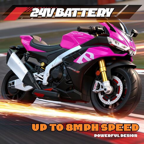 Aprilia Licensed 24V Kids Electric Motorcycle, 7.5MPH Ride-On Toy with Bluetooth Music, All-Terrain Tires & Training Wheels for Boys Ages 3-6,51 * 31 * 22, (Pink, 24V) in Saudi Arabia