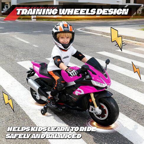 Aprilia Licensed 24V Kids Electric Motorcycle, 7.5MPH Ride-On Toy with Bluetooth Music, All-Terrain Tires & Training Wheels for Boys Ages 3-6,51 * 31 * 22, (Pink, 24V) in Saudi Arabia
