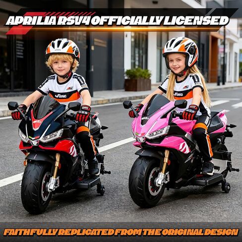 Aprilia Licensed 24V Kids Electric Motorcycle, 7.5MPH Ride-On Toy with Bluetooth Music, All-Terrain Tires & Training Wheels for Boys Ages 3-6,51 * 31 * 22, (Pink, 24V) in Saudi Arabia