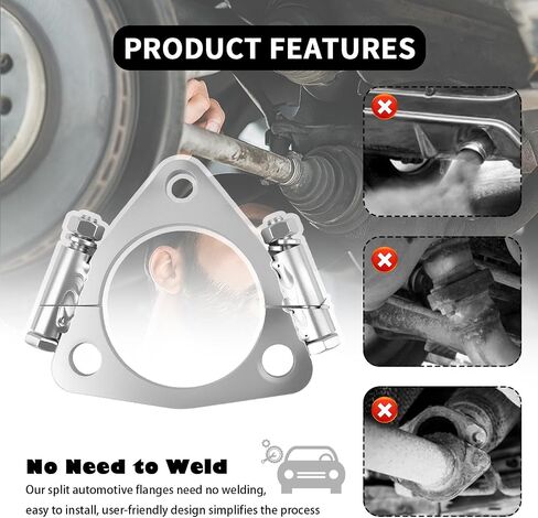 Triangular 2.5" ID Car Split Exhaust Flange,Sturdy Car Split Flange Adapts to 2.25" Flared Y-type Exhaust Pipe,Professional Cars Exhausts Flanges Cars Accessories in Saudi Arabia