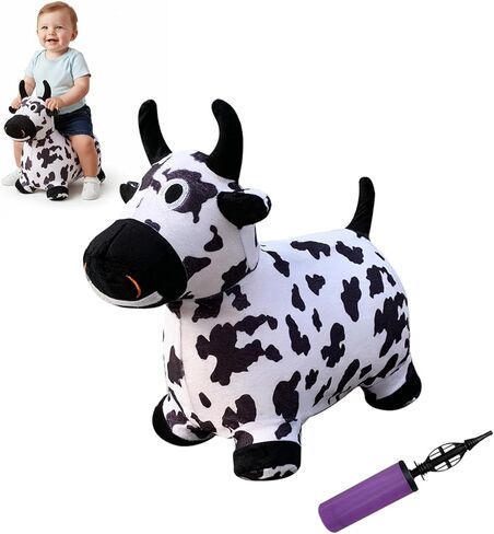 Inflatable Hopper Cow with Pump, Plush-Covered Bouncy Cow Seat for Indoor/Outdoor Use, Farm-Themed Décor and Photo Prop in Kuwait