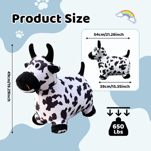 Inflatable Hopper Cow with Pump, Plush-Covered Bouncy Cow Seat for Indoor/Outdoor Use, Farm-Themed Décor and Photo Prop in Kuwait