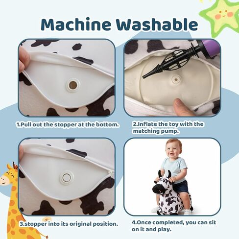Inflatable Hopper Cow with Pump, Plush-Covered Bouncy Cow Seat for Indoor/Outdoor Use, Farm-Themed Décor and Photo Prop in Kuwait