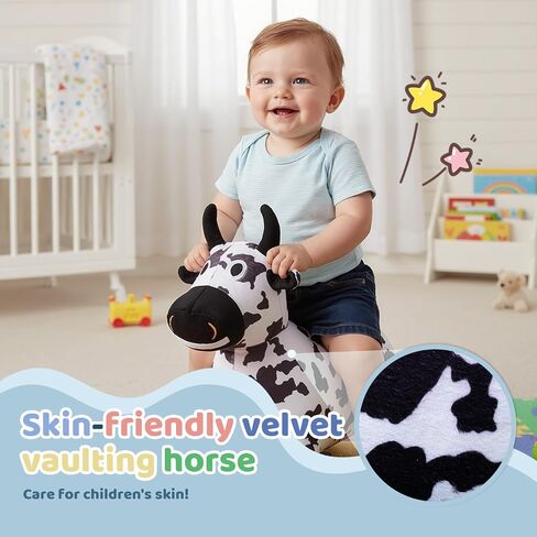 Inflatable Hopper Cow with Pump, Plush-Covered Bouncy Cow Seat for Indoor/Outdoor Use, Farm-Themed Décor and Photo Prop in Kuwait