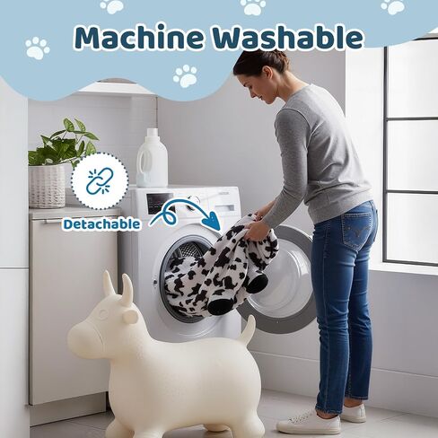 Inflatable Hopper Cow with Pump, Plush-Covered Bouncy Cow Seat for Indoor/Outdoor Use, Farm-Themed Décor and Photo Prop in Kuwait