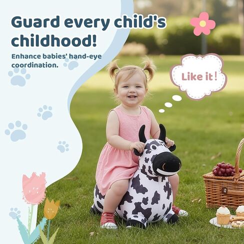 Inflatable Hopper Cow with Pump, Plush-Covered Bouncy Cow Seat for Indoor/Outdoor Use, Farm-Themed Décor and Photo Prop in Kuwait