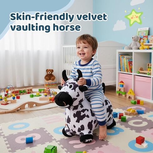 Inflatable Hopper Cow with Pump, Plush-Covered Bouncy Cow Seat for Indoor/Outdoor Use, Farm-Themed Décor and Photo Prop in Kuwait