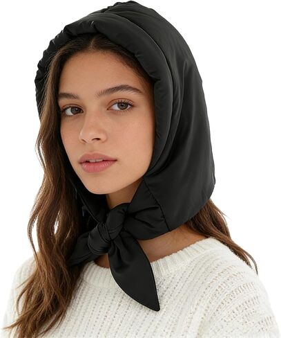 Women Down Cotton One Piece Hooded Scarf Hat Windproof Warm Earflap Hat Winter Thermal Trapper Hat with Chin Strap Black in Kuwait