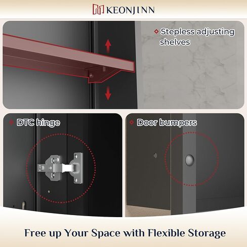 Keonjinn 17" x 25" Black Medicine Cabinets for Bathroom with Mirror Recessed or Surface Wall-Mounted Aluminum Alloy Framed Beveled Mirror, Single Door Metal Bathroom Vanity Mirror with Storage Cabinet in Kuwait