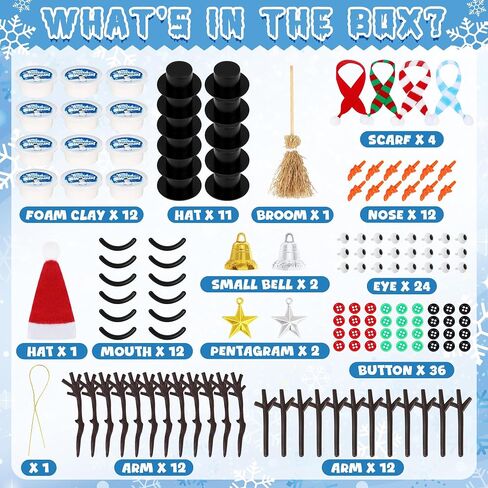 12 Pack Christmas Crafts for Kids, Build a Modeling Clay Snowman Kit, DIY Indoor Christmas Party Favors, Air Dry Clay Art Activity Present for Stocking Stuffers Party Favor Winter Holiday in Saudi Arabia