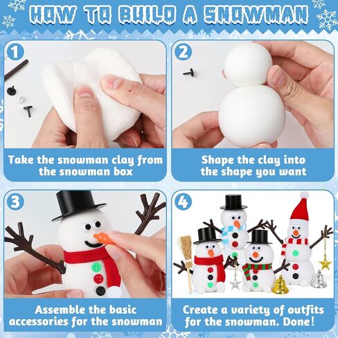 12 Pack Christmas Crafts for Kids, Build a Modeling Clay Snowman Kit, DIY Indoor Christmas Party Favors, Air Dry Clay Art Activity Present for Stocking Stuffers Party Favor Winter Holiday in Saudi Arabia