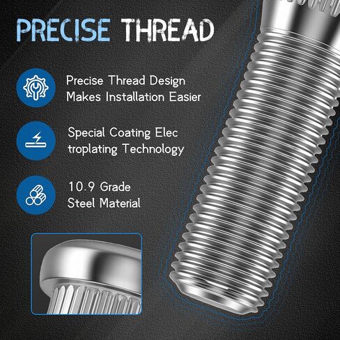 6 Pack 1/2"-20 Wheel Studs, 2.06" Overall Length, 0.57" Spline, 0.75" Head, 10.9 Grade Steel Tire Stud, 1/2 x 20 Serrated High Strength Precision Thread Wheel Lug Bolts Replacement Kit in Saudi Arabia