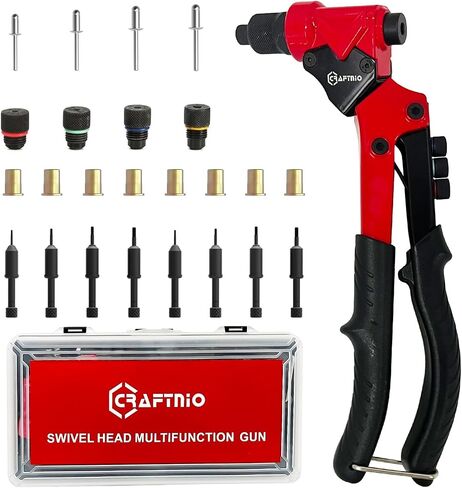 2 in 1 Rivet Nut Tool, Rivet Gun, 360° Swivel Head Multi-Application Tool with 4 Rivet Heads and 8 Metric & SAE Mandrels, Hand Riveter Tool with 80 Rivets and 80 Rivet Nuts, Designed for Tight Space in Saudi Arabia