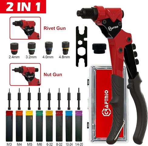2 in 1 Rivet Nut Tool, Rivet Gun, 360° Swivel Head Multi-Application Tool with 4 Rivet Heads and 8 Metric & SAE Mandrels, Hand Riveter Tool with 80 Rivets and 80 Rivet Nuts, Designed for Tight Space in Saudi Arabia