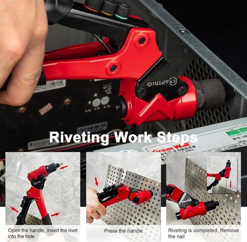2 in 1 Rivet Nut Tool, Rivet Gun, 360° Swivel Head Multi-Application Tool with 4 Rivet Heads and 8 Metric & SAE Mandrels, Hand Riveter Tool with 80 Rivets and 80 Rivet Nuts, Designed for Tight Space in Saudi Arabia