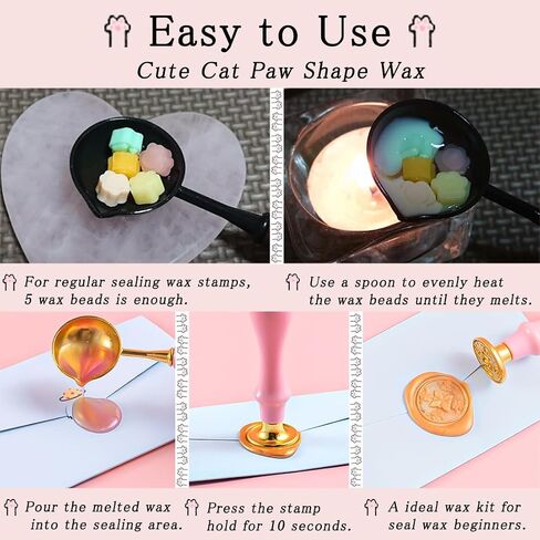 Wax Seal Cat Paw Beads Kit with Stamp, 24 Colors Sealing Wax Pellets with Christmas Tree Crystal Ball Style Brass Stamp for Christmas Invitation Letter Envelope Gift Cards 400Pcs Beads in Saudi Arabia
